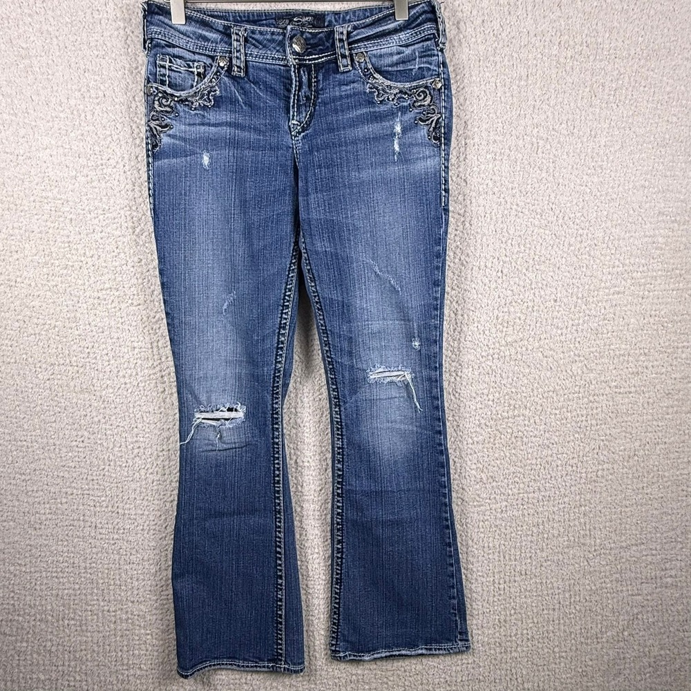 Silver Jeans Co. Suki Flap Pocket‎ Bootcut Distressed Jeans W27 L30
